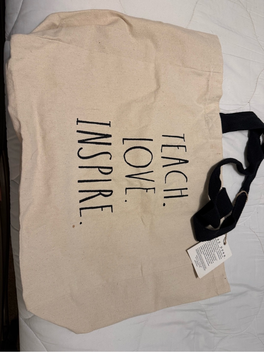 Rae Dunn Natural Canvas Tote with Black Handles - Teach. Love. Inspire.